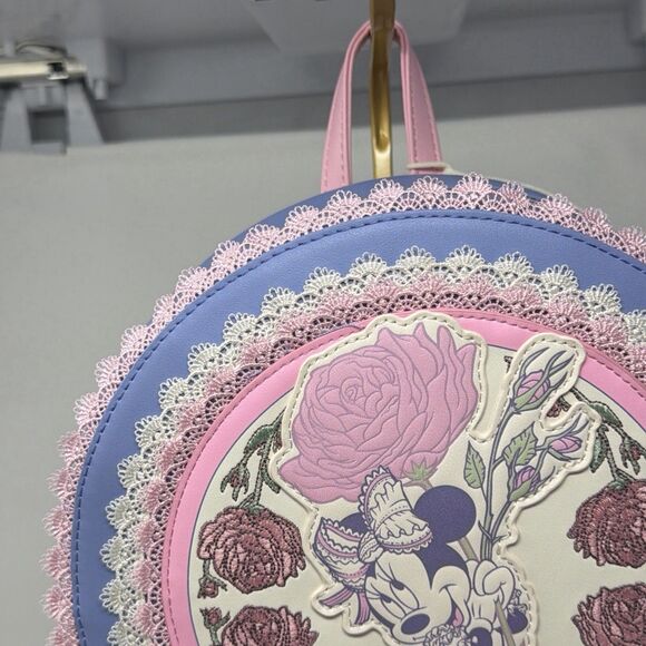 Disney Loungefly Minnie Floral Lace Round Mini Backpack NWT Pink Lavender main image 3